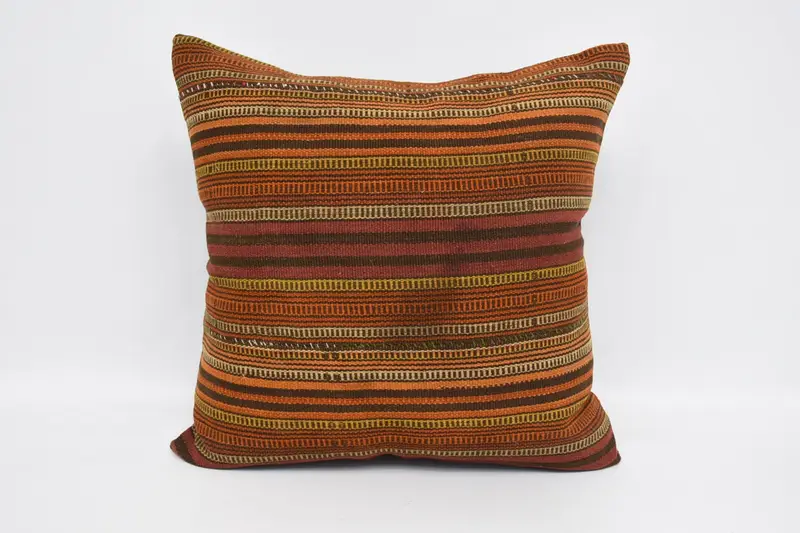 Pillow Cover, Seat Pillow Cover, 24x24 Orange Cushion, Vintage Kilim Throw Pillow, Turkish Pillow, Gift Pillow, Shabby Chic Cushion Cover - 1