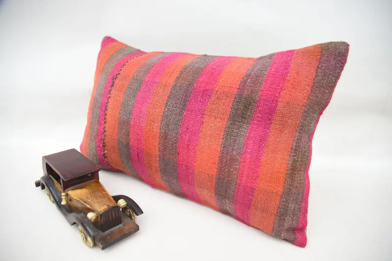 Kilim Pillow, Home Decor Pillow, Cushion, Boho Pillow Sham Cover, Accent Pillow, Wholesale Cushion Cover, Shabby Chic Pillow, 12x20 Pink Pillow Case - 3