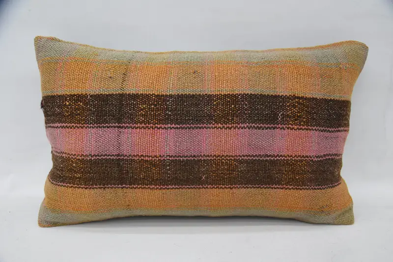 Seat Pillow Sham, 12x20 Orange Pillow Sham, Interior Designer Pillow, Pillow Sham, Turkish Kilim Pillow, Oriental Cushion Cover, Throw Kilim Pillow - 1