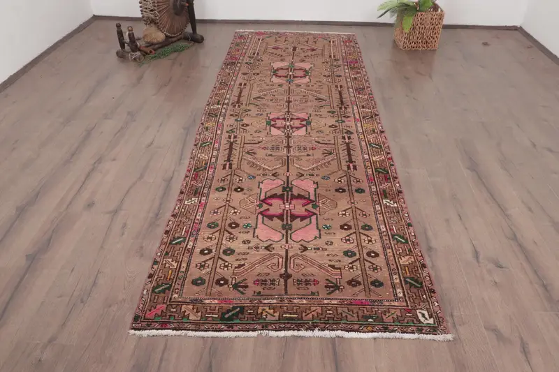 Türk Vintage Halı 3,4x10,3 ft (105x313 cm), Oushak Kahverengi Kamuflaj Halı - 1