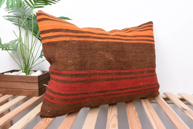 Cushion Cover, Pillow for Sofa, Gift Pillow, 20x28 Brown Pillow, Vintage Kilim Throw Pillow, Turkish Bench Cushion, Nomadic Pillow Case - 4