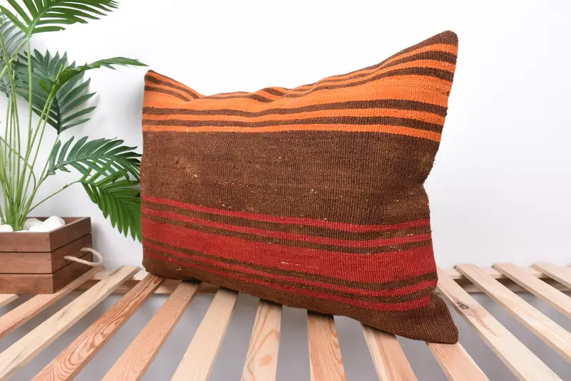 Cushion Cover, Pillow for Sofa, Gift Pillow, 20x28 Brown Pillow, Vintage Kilim Throw Pillow, Turkish Bench Cushion, Nomadic Pillow Case - 5