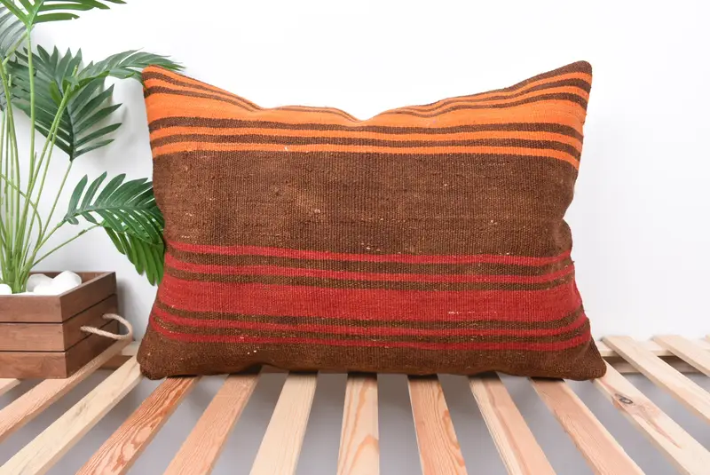 Cushion Cover, Pillow for Sofa, Gift Pillow, 20x28 Brown Pillow, Vintage Kilim Throw Pillow, Turkish Bench Cushion, Nomadic Pillow Case - 1