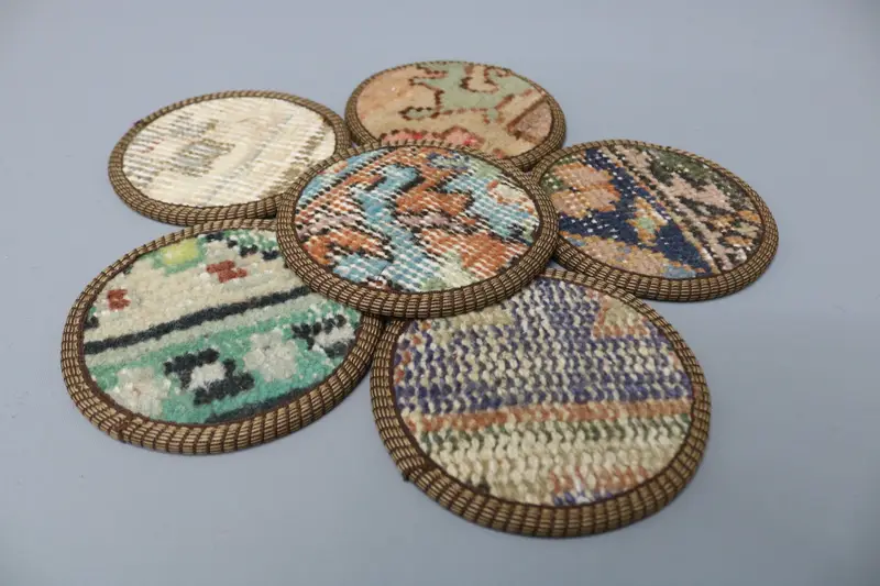 Beige and Green Bohemian Round Coaster, Durable and Stylish Coaster