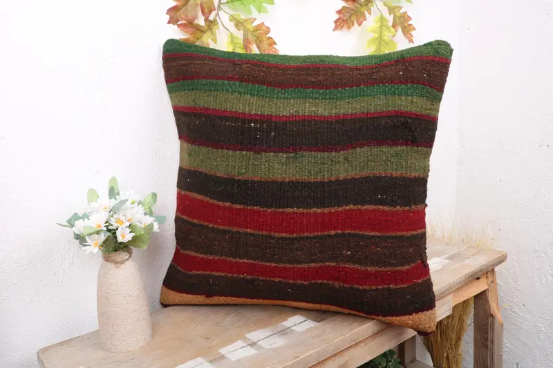 Oriental Cushion Case, Throw Kilim Pillow, Kilim Pillow, Office Chair Pillow Cover, Pillow Sham, Ethnical Kilim Rug Pillow, 18x18 Red Cushion Case - 4