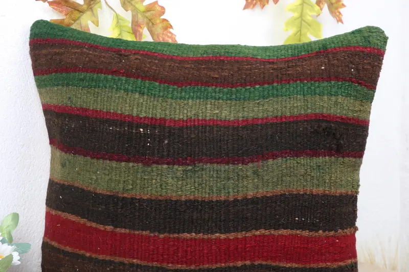 Oriental Cushion Case, Throw Kilim Pillow, Kilim Pillow, Office Chair Pillow Cover, Pillow Sham, Ethnical Kilim Rug Pillow, 18x18 Red Cushion Case - 5