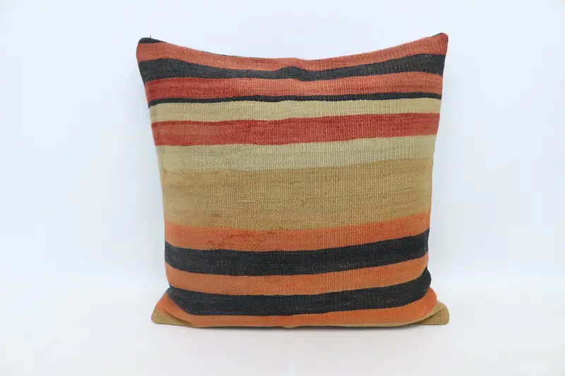 Pillow for Sofa, Kilim Cushion Sham, Office Chair Pillow Cover, Customized Pillow, 28x28 Orange Cushion, Pillow, Ethnical Kilim Rug Pillow - 1