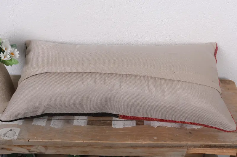 Kilim Cushion Sham, Ethnical Kilim Rug Pillow, 12x24 Red Pillow Case, Handwoven Pillow Sham, Pillow Cover, Kilim Pillow - 7