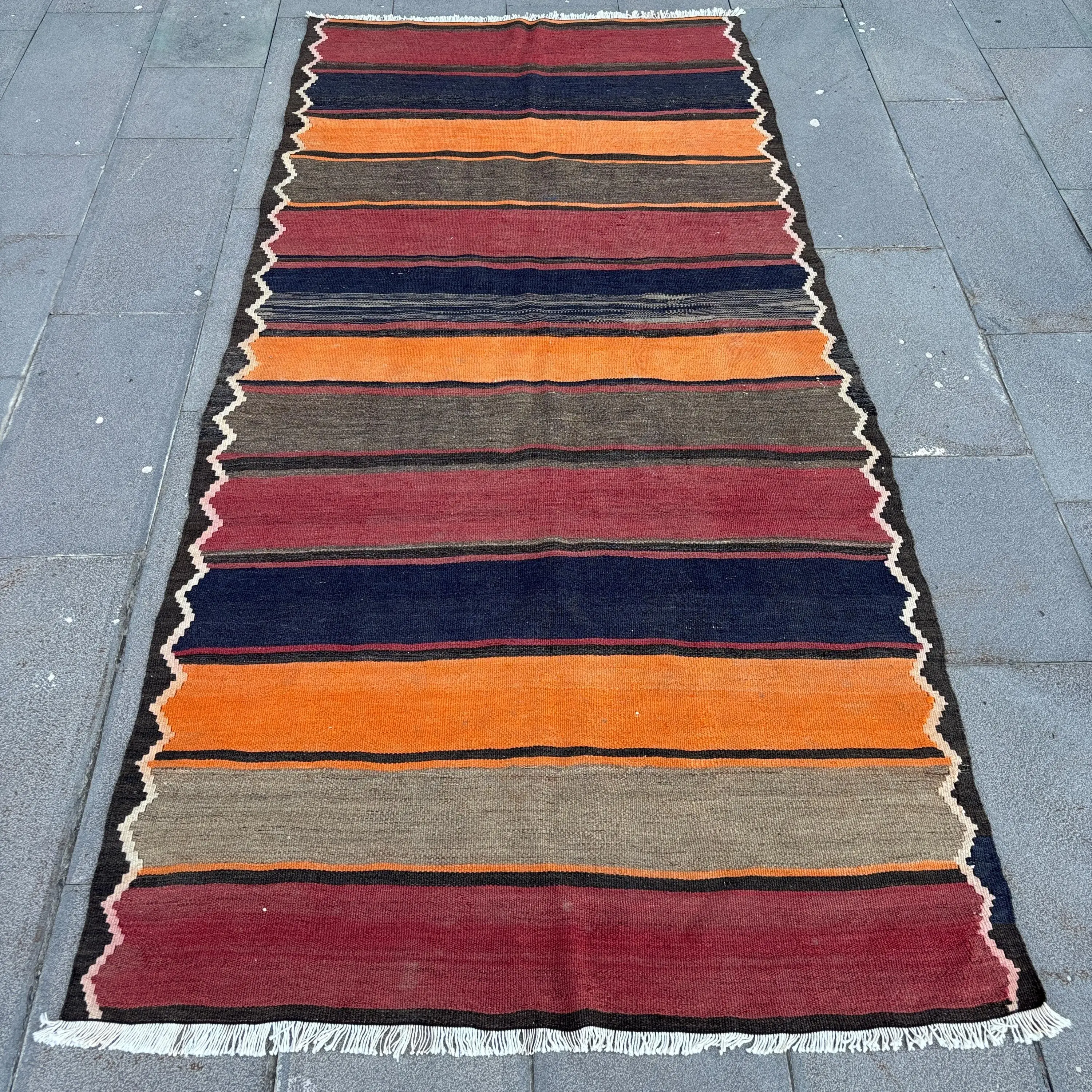 Turkish Vintage Rug 3.9x8.3 ft (118x254 cm), Red Wool Rug - 1