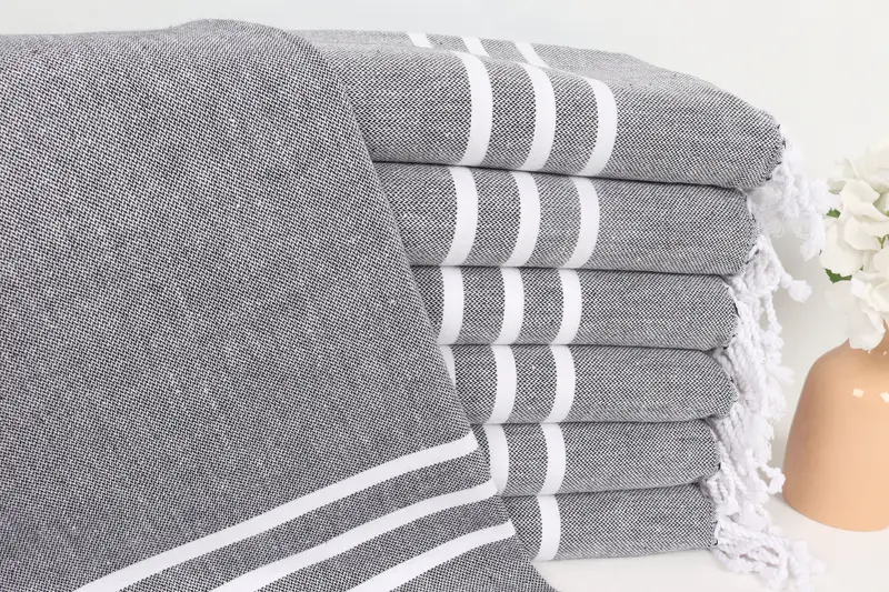 Kitchen Towel Black Cotton Striped Hand Towel, 18x40 Inches