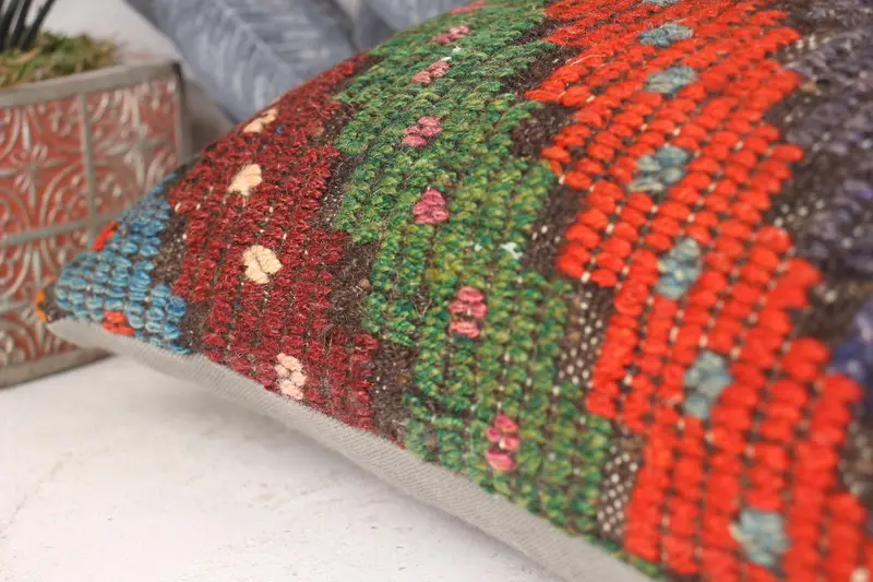 Throw Kilim Pillow, 12x24 Orange Pillow Cover, Handmade Kilim Cushion, Turkish Kilim Pillow, Pillow Case, Turkish Corner Cushion Cover - 7