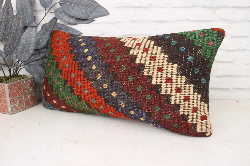 Throw Kilim Pillow, 12x24 Orange Pillow Cover, Handmade Kilim Cushion, Turkish Kilim Pillow, Pillow Case, Turkish Corner Cushion Cover - 4