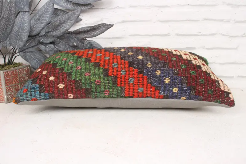 Throw Kilim Pillow, 12x24 Orange Pillow Cover, Handmade Kilim Cushion, Turkish Kilim Pillow, Pillow Case, Turkish Corner Cushion Cover - 5
