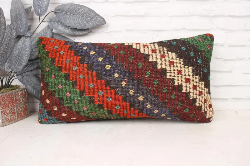 Throw Kilim Pillow, 12x24 Orange Pillow Cover, Handmade Kilim Cushion, Turkish Kilim Pillow, Pillow Case, Turkish Corner Cushion Cover - 1