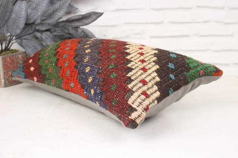 Throw Kilim Pillow, 12x24 Orange Pillow Cover, Handmade Kilim Cushion, Turkish Kilim Pillow, Pillow Case, Turkish Corner Cushion Cover - 6