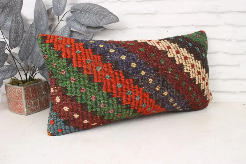 Throw Kilim Pillow, 12x24 Orange Pillow Cover, Handmade Kilim Cushion, Turkish Kilim Pillow, Pillow Case, Turkish Corner Cushion Cover - 3