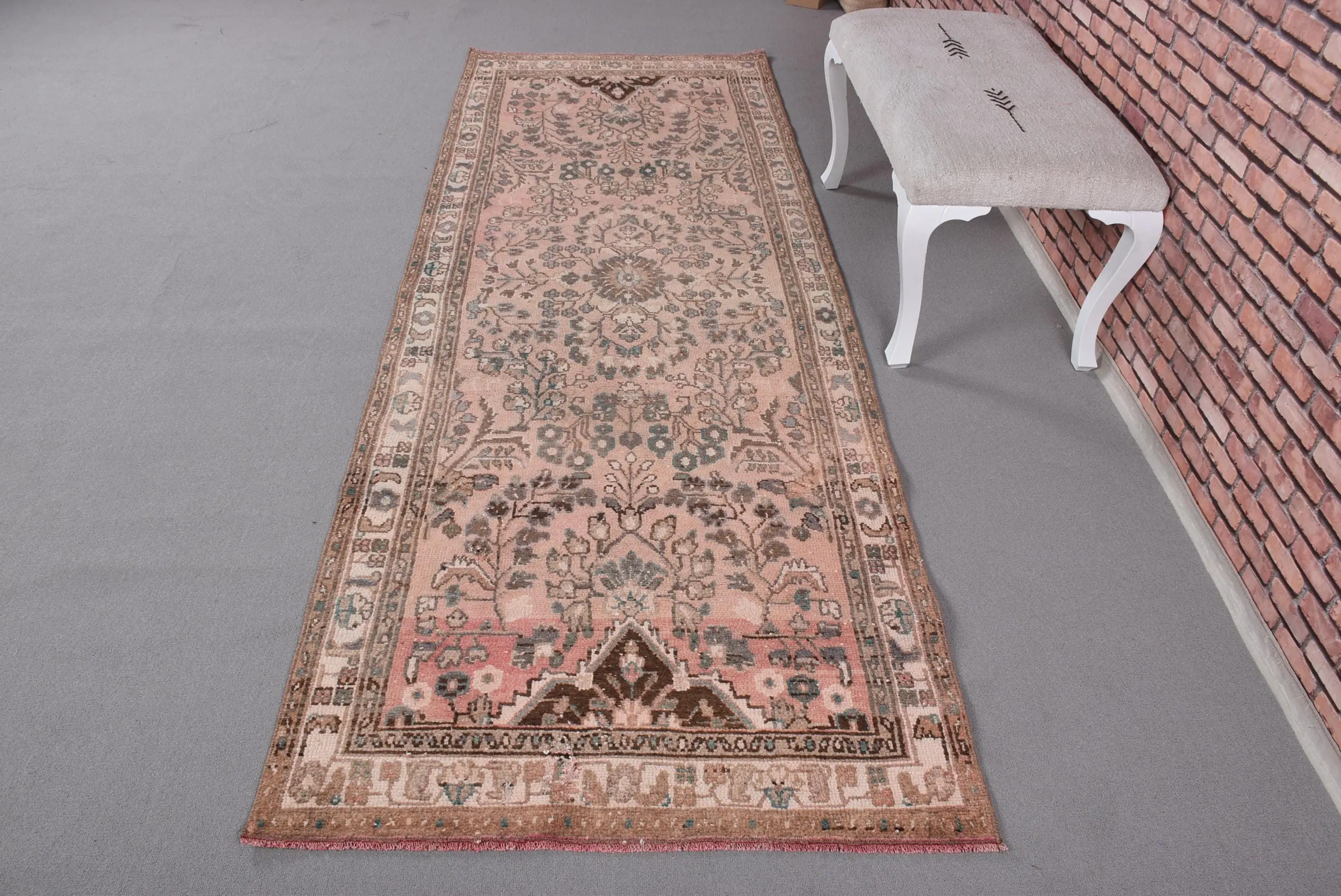 Turkish 3.3x9.4 ft Rug, Vintage Runner Rug, Brown Rug - 1
