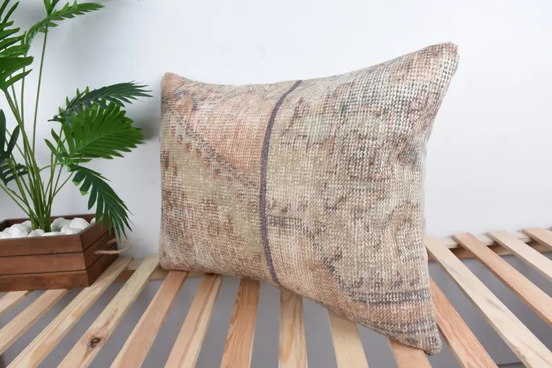 Turkish Pillow, Pillow, 20x28 Beige Pillow Cover, Handmade Kilim Cushion, Turkish Bench Cushion Cover, Tapestry Pillow Case, Throw Kilim Pillow - 5
