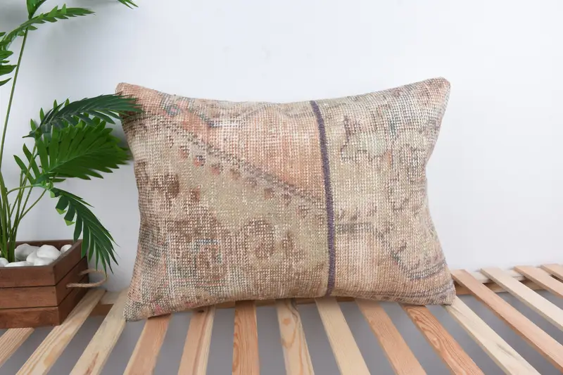 Turkish Pillow, Pillow, 20x28 Beige Pillow Cover, Handmade Kilim Cushion, Turkish Bench Cushion Cover, Tapestry Pillow Case, Throw Kilim Pillow - 1