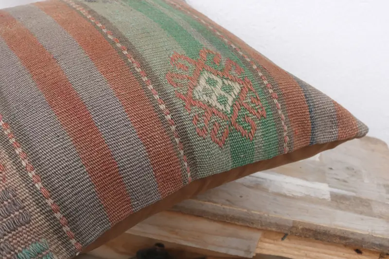 Natural Pillow Cover, Handmade Kilim Cushion, 16x16 Red Pillow Sham, Throw Kilim Pillow, Kilim Cushion Sham, Cushion Cover - 6