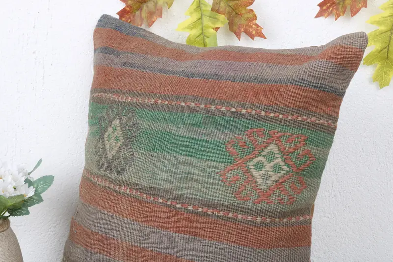 Natural Pillow Cover, Handmade Kilim Cushion, 16x16 Red Pillow Sham, Throw Kilim Pillow, Kilim Cushion Sham, Cushion Cover - 5