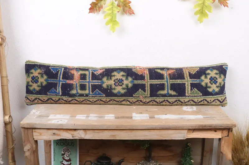 Blaues und grünes südwestliches besticktes Kissen, handgefertigtes Vintage-Kissen