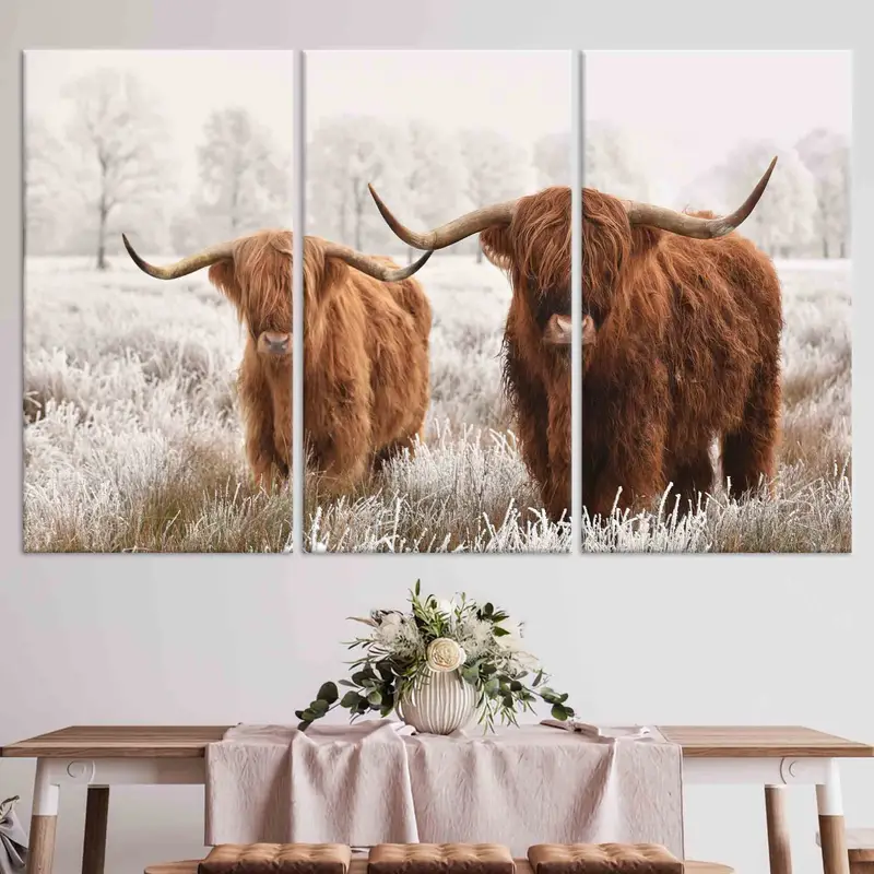 Two Cows Wall Art, Higland Cow Art, Scottish Cow Art, Animal Wall Decor, 3D Wall Art, Canvas Art, Personalized Gift, Farmhouse Wall Art, - 2