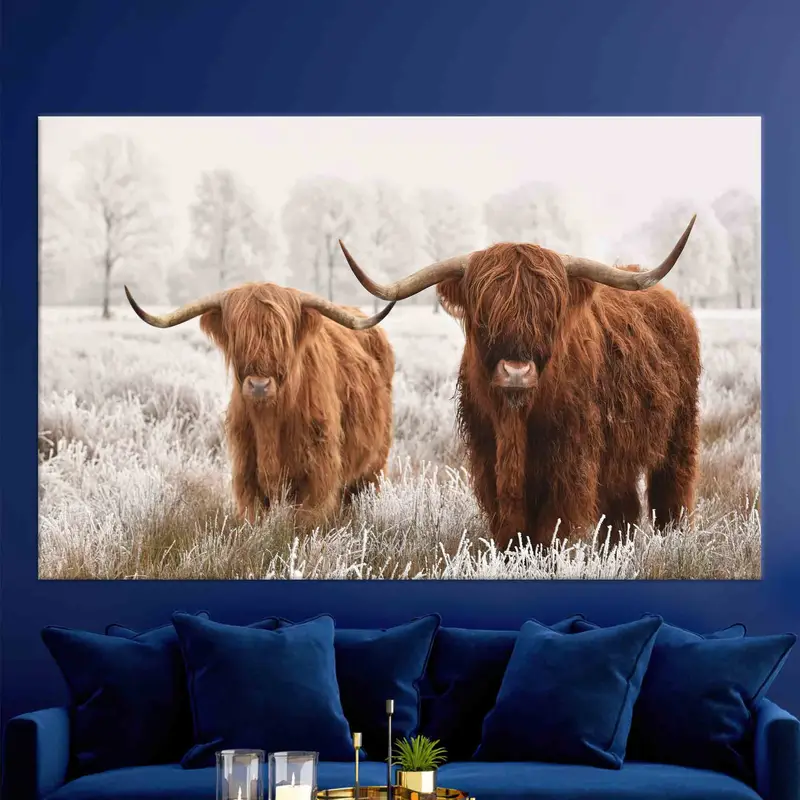 Two Cows Wall Art, Higland Cow Art, Scottish Cow Art, Animal Wall Decor, 3D Wall Art, Canvas Art, Personalized Gift, Farmhouse Wall Art, - 1
