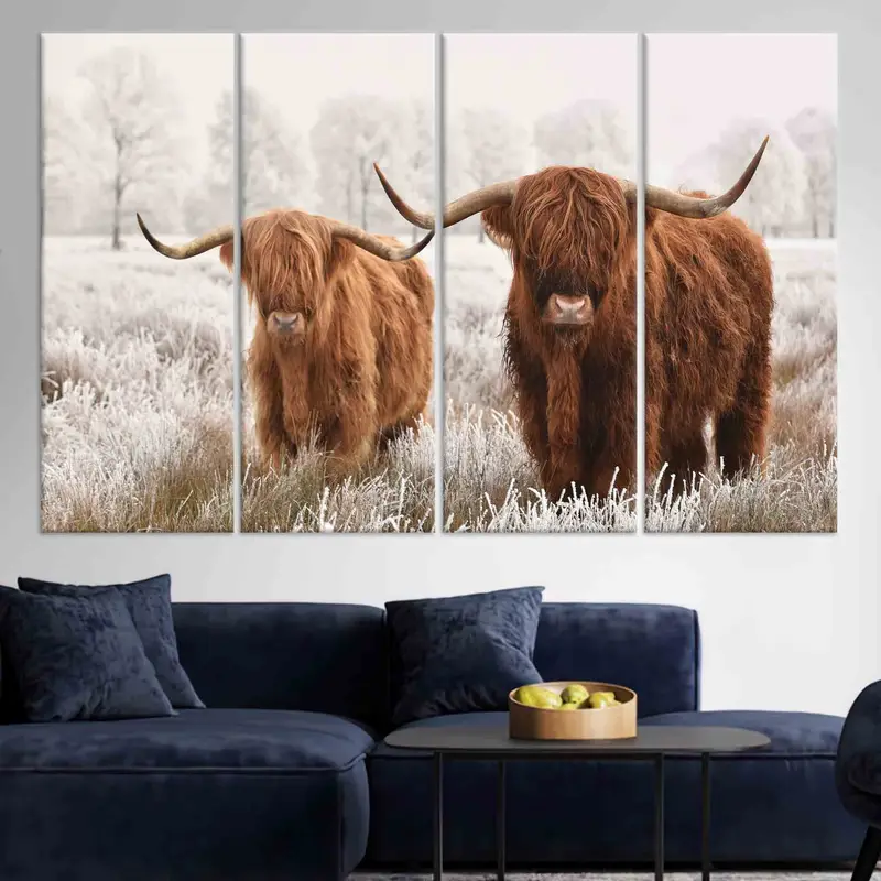 Two Cows Wall Art, Higland Cow Art, Scottish Cow Art, Animal Wall Decor, 3D Wall Art, Canvas Art, Personalized Gift, Farmhouse Wall Art, - 7