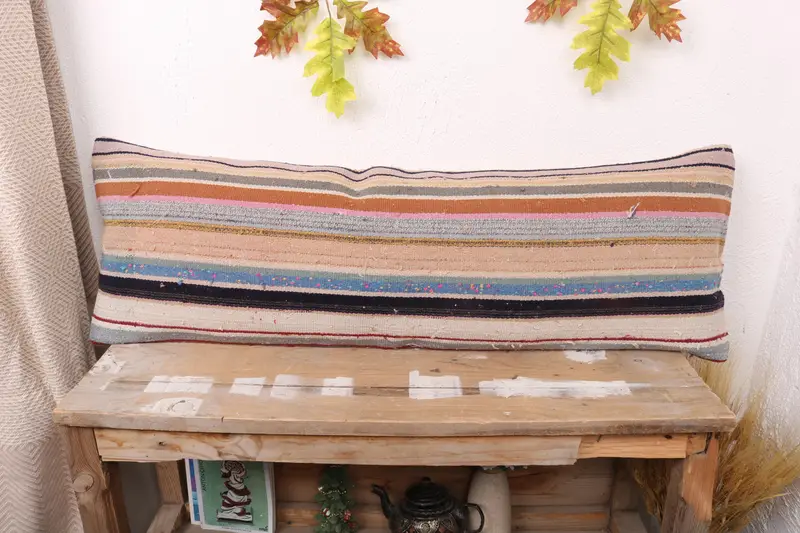 Rosa gestreiftes Wurfkissen, 12x36 besticktes Kissen mit Reißverschluss