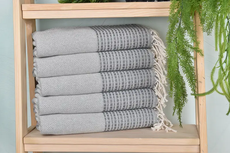 Striped Towel Dark Gray Cotton/Linen, 36x69 Inches, Sub-category: Bath Towel