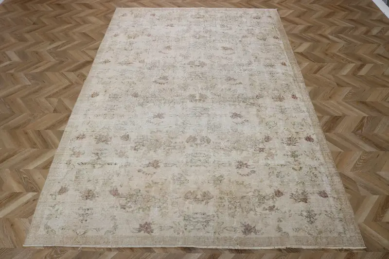 Turkish Oushak Rug 6.6x9.9 ft (201x303 cm), Gray Solid Vintage Rug - 1