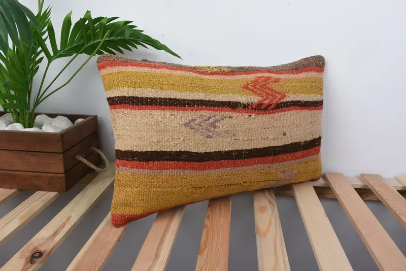 Kilim Cushion Sham, Throw Kilim Pillow, 12x20 Yellow Cushion Cover, Aztec Pillow Case, Pillow, Wholesale Cushion, Authentic Pillow, Pillow for Sofa - 4
