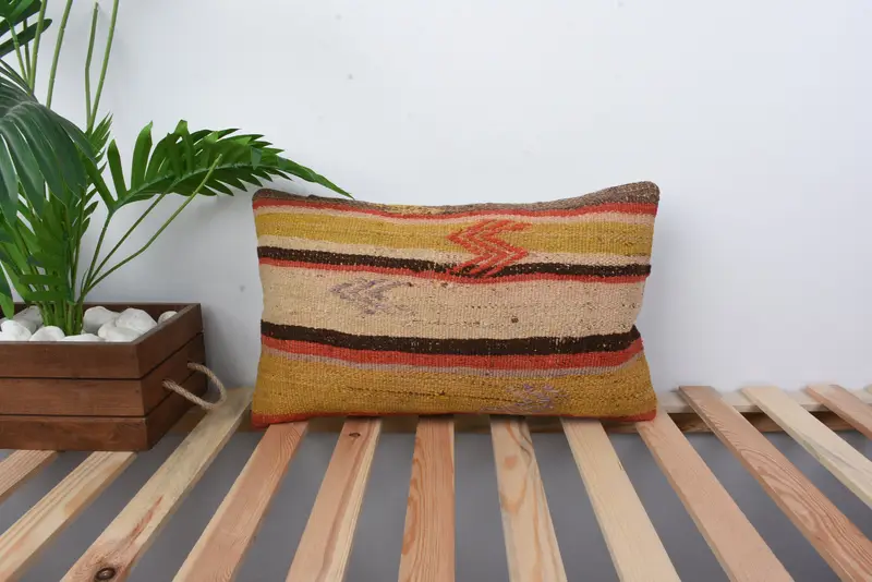 Kilim Cushion Sham, Throw Kilim Pillow, 12x20 Yellow Cushion Cover, Aztec Pillow Case, Pillow, Wholesale Cushion, Authentic Pillow, Pillow for Sofa - 1