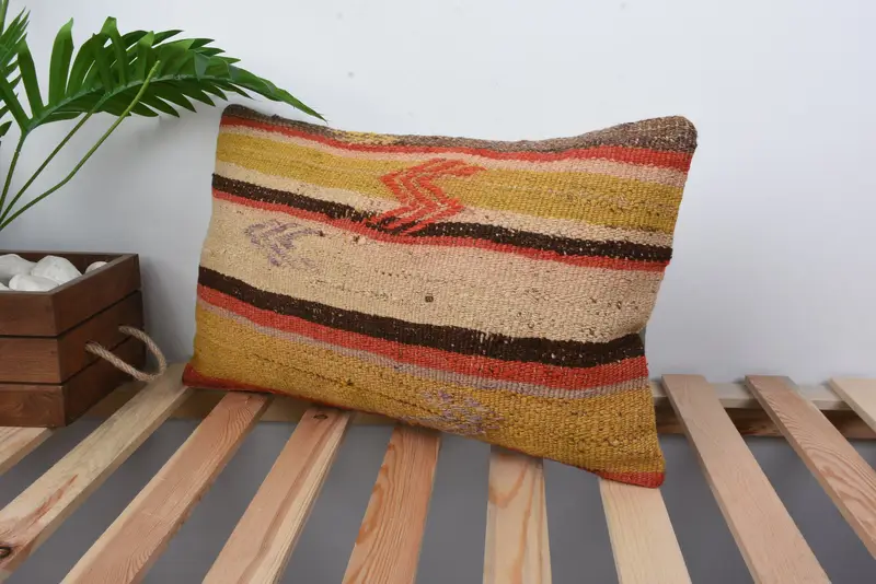 Kilim Cushion Sham, Throw Kilim Pillow, 12x20 Yellow Cushion Cover, Aztec Pillow Case, Pillow, Wholesale Cushion, Authentic Pillow, Pillow for Sofa - 5