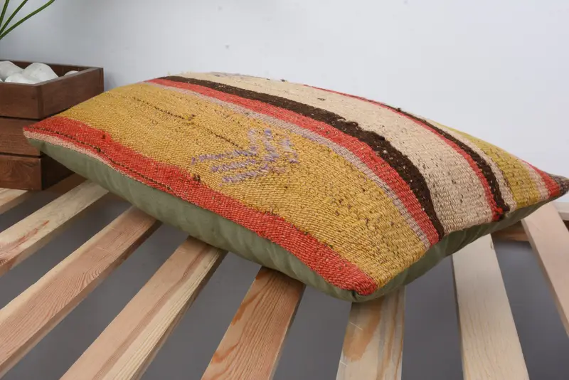 Kilim Cushion Sham, Throw Kilim Pillow, 12x20 Yellow Cushion Cover, Aztec Pillow Case, Pillow, Wholesale Cushion, Authentic Pillow, Pillow for Sofa - 6