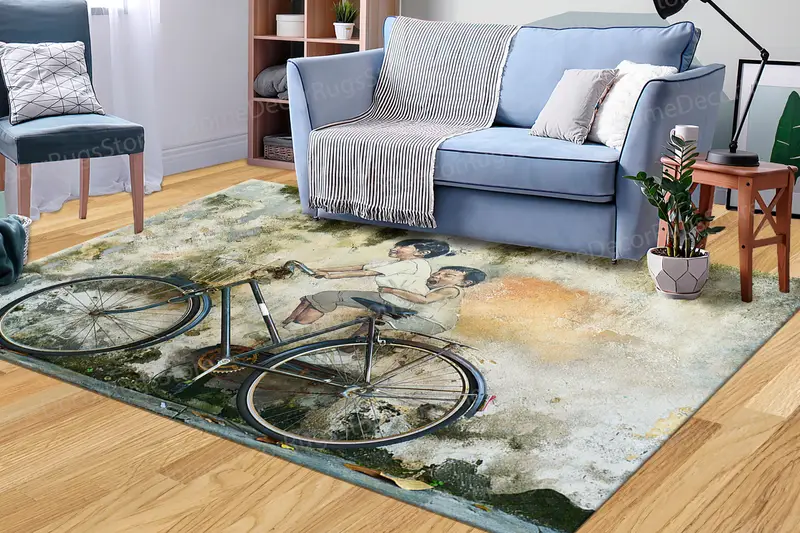 モダンなプリントラグ: ペナンの街路からの自転車落書きデザイン