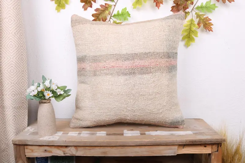 Pillow Case, Accent Throw Cushion Cover, Gift Pillow, 20x20 White Pillow Case, Handmade Kilim Cushion, Boho Pillow Sham Cover - 1