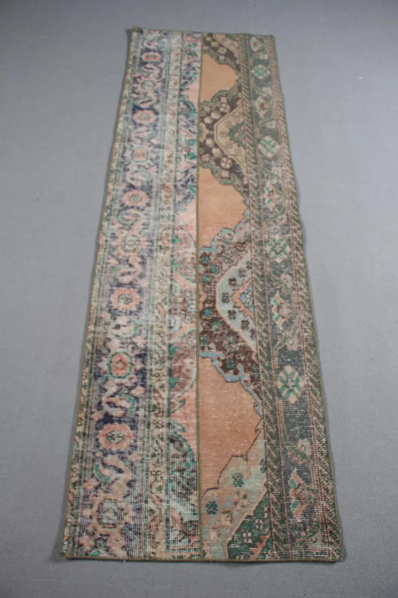 Türk Vintage Halı 2.1x6.9 ft, Mavi Oushak Patchwork Halı - 1