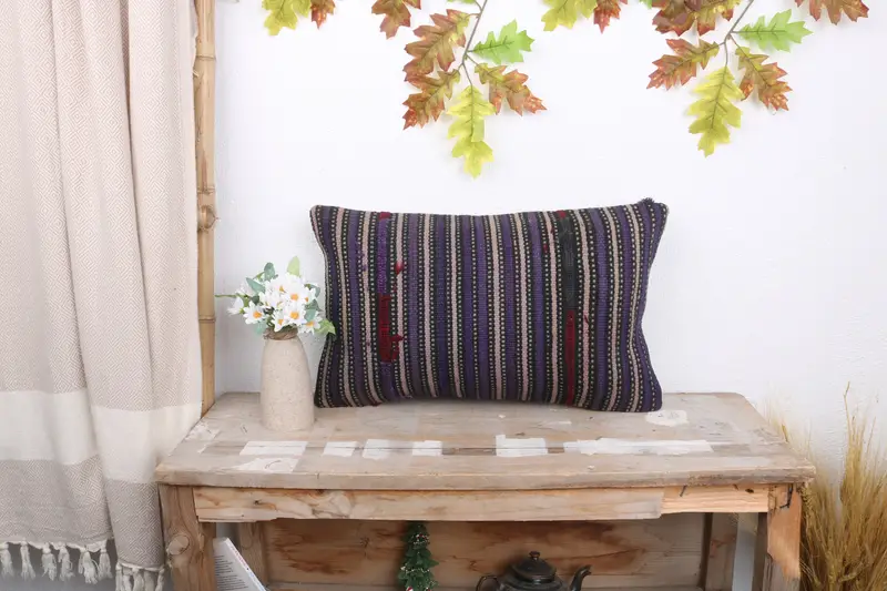 Ethnic Pillow Cover Pillow Case, Boho Pillow, Pillow for Sofa, Cushion Case, 12x20 Blue Pillow Cover, Colorful Cushion Case, Handmade Kilim Cushion - 1