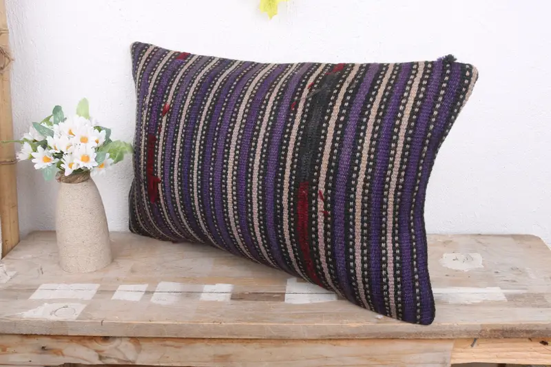 Ethnic Pillow Cover Pillow Case, Boho Pillow, Pillow for Sofa, Cushion Case, 12x20 Blue Pillow Cover, Colorful Cushion Case, Handmade Kilim Cushion - 4