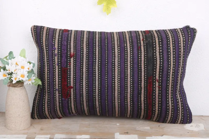 Ethnic Pillow Cover Pillow Case, Boho Pillow, Pillow for Sofa, Cushion Case, 12x20 Blue Pillow Cover, Colorful Cushion Case, Handmade Kilim Cushion - 2
