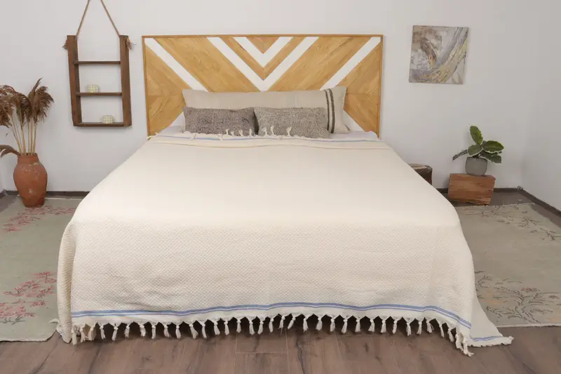 Bedspread, Bachelorette Large Towel, Woven Blanket, Wedding Favors, Best Friend Wedding Gift, 94x92 Cotton Striped Towel, Handmade Gift - 1