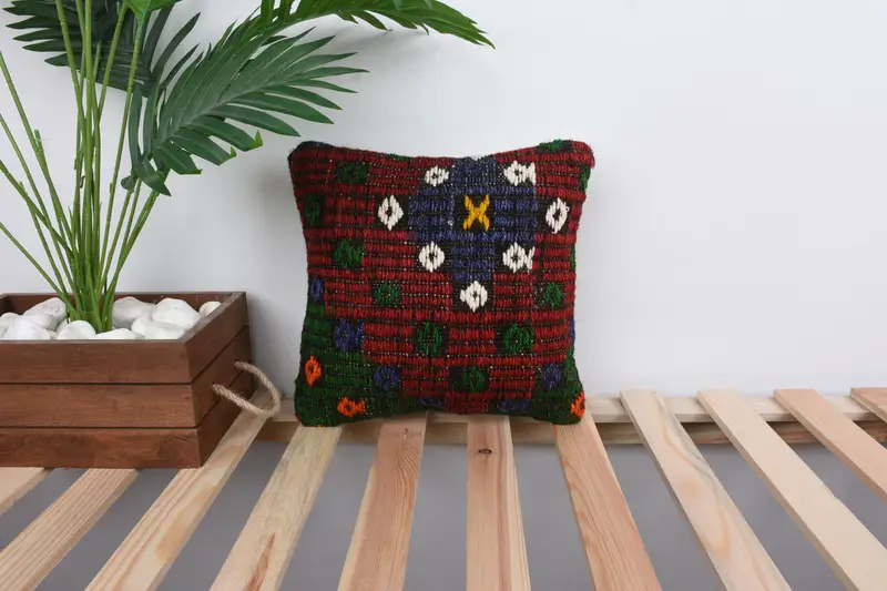 Pillow Sham, Ethnical Kilim Rug Pillow, Gift Pillow, 12x12 Red Pillow Cover, Vintage Kilim Pillow, Authentic Cushion, Accent Throw Pillow Cover - 1