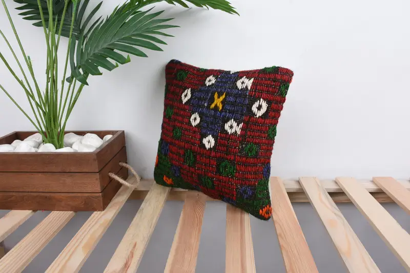 Pillow Sham, Ethnical Kilim Rug Pillow, Gift Pillow, 12x12 Red Pillow Cover, Vintage Kilim Pillow, Authentic Cushion, Accent Throw Pillow Cover - 5