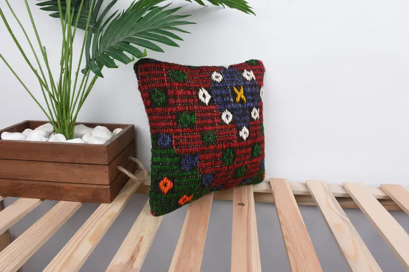 Pillow Sham, Ethnical Kilim Rug Pillow, Gift Pillow, 12x12 Red Pillow Cover, Vintage Kilim Pillow, Authentic Cushion, Accent Throw Pillow Cover - 4