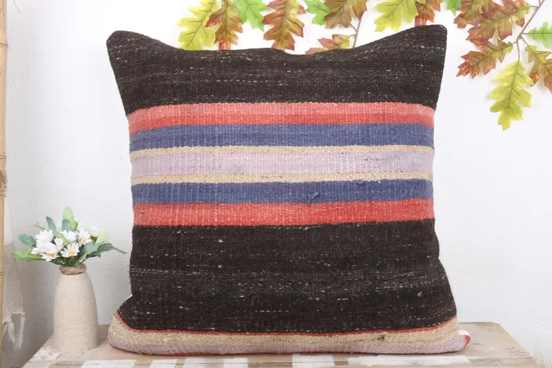 Pillow Case, Turkish Kilim Pillow, Pillow for Couch, 24x24 Brown Pillow Sham, Handwoven Cushion Cover, Kilim Cushion Sham, Boho Throw Pillow - 2