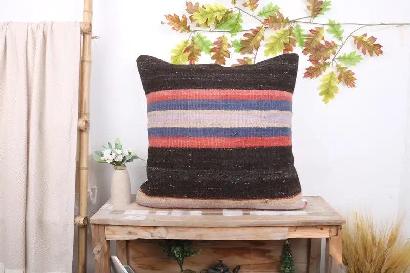 Pillow Case, Turkish Kilim Pillow, Pillow for Couch, 24x24 Brown Pillow Sham, Handwoven Cushion Cover, Kilim Cushion Sham, Boho Throw Pillow - 1