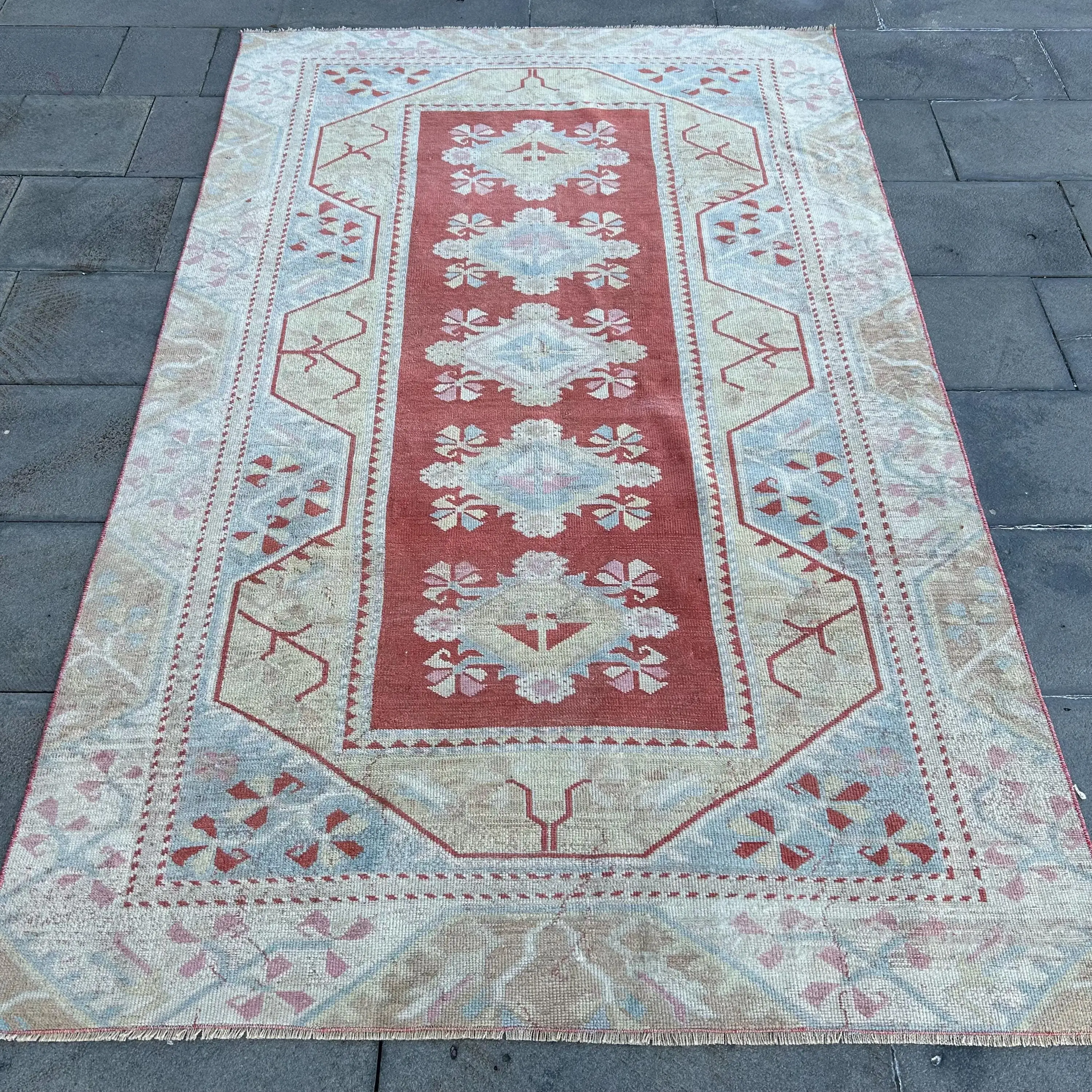 4.6x7.4 ft Turkish Rug, Area Vintage Rug, Red Patchwork Rug - 1