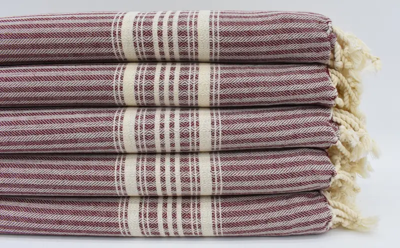 Burgundy Striped Organic Cotton Towel, Bachelorette Party Favor, 67x38 Inches